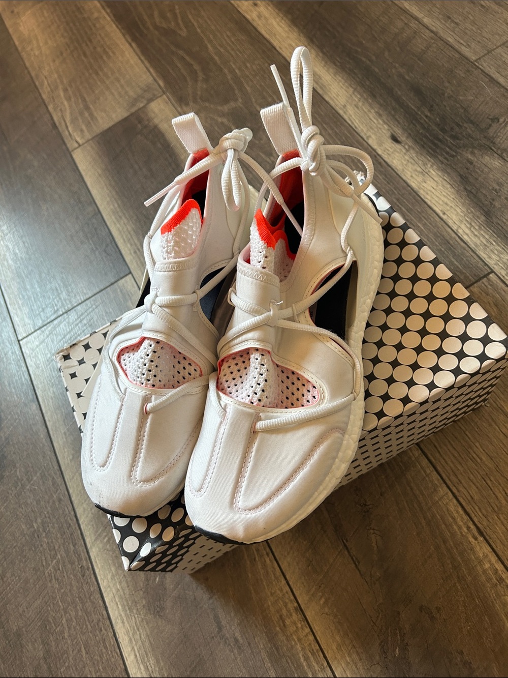 adidas by Stella McCartney White Athletic Sneakers Neon Orange Running Shoes